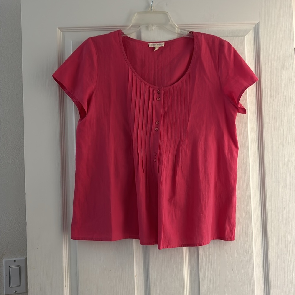 NWOT Eileen Fisher Vibrant Pink Pleated Blouse Sz S